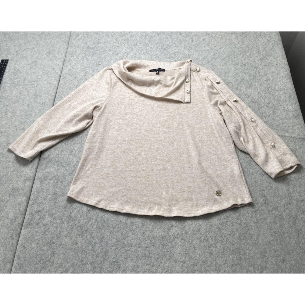 Adrienne Vittadini Sweater Womens XL Beige Cowl Neck Button Sleeve Pullover